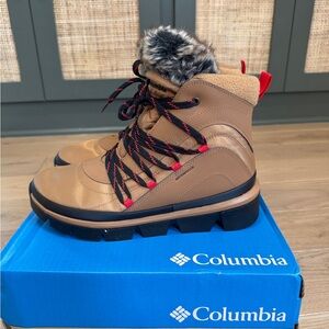 Columbia Brown Winter Boots with Black and Red Accents